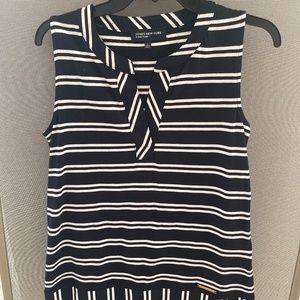 Jones New York Classic Sleeveless Navy White Blouse Small
